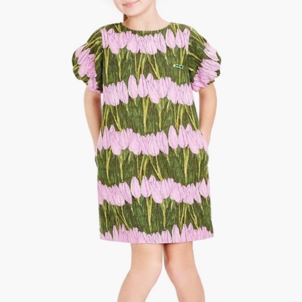 J. Crew Crewcuts Painted Tulip Linen Puff Sleeve Floral Shift Dress